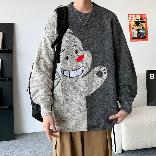 men's sweaters autumn and winter loose round neck pullover sweater cartoon knitted bottoming shirt, White;black
men's sweaters autumn and winter loose round neck pullover sweater cartoon knitted bottoming shirt, White;black