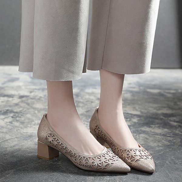 summer fashion hollow out leather pumps women shoes med square heels mesh heel ladies office crystal dress, Black
summer fashion hollow out leather pumps women shoes med square heels mesh heel ladies office crystal dress, Black