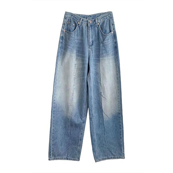 women's jeans street loose high waist was thin and washed white draped small split wide legs 2021, Blue
women's jeans street loose high waist was thin and washed white draped small split wide legs 2021, Blue