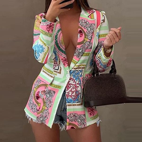 women's suits & blazers autumn women print single button slim blazer vintage long sleeve casual office female turndown collar coat 2021, White;black
women's suits & blazers autumn women print single button slim blazer vintage long sleeve casual office female turndown collar coat 2021, White;black