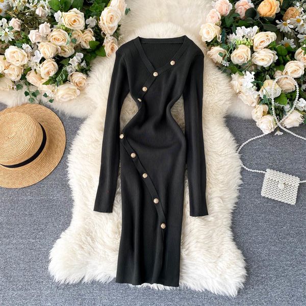 casual dresses fall/winter women knitted low cut v-neck long sleeve oblique bottons urban ladies office elegant mid-calf pencil es, Black;gray
casual dresses fall/winter women knitted low cut v-neck long sleeve oblique bottons urban ladies office elegant mid-calf pencil es, Black;gray