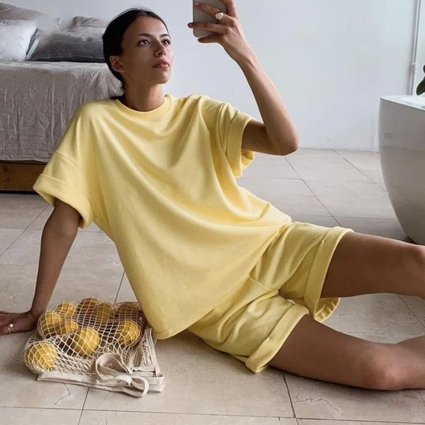 yellow cotton sets women casual two pieces short sleeve t shirts and high waist short pants solid outfits tracksuit, White
yellow cotton sets women casual two pieces short sleeve t shirts and high waist short pants solid outfits tracksuit, White