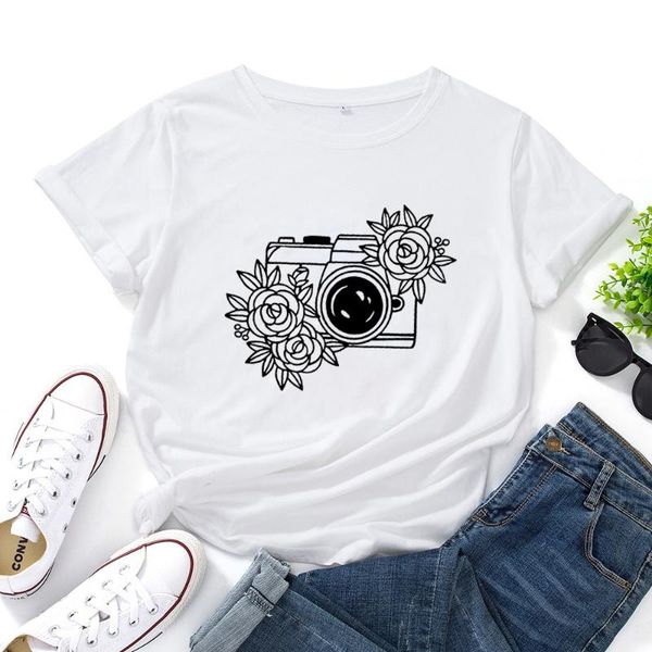 women's t-shirt flower camera print women fashion loose short sleeve tshirt girls summer casual funny t shirts, White
women's t-shirt flower camera print women fashion loose short sleeve tshirt girls summer casual funny t shirts, White