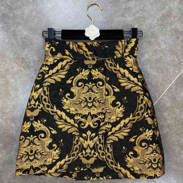 women baroque vintage pattern temperament skirt gold high waist buttocks fashion spring summer 210525, Black
women baroque vintage pattern temperament skirt gold high waist buttocks fashion spring summer 210525, Black