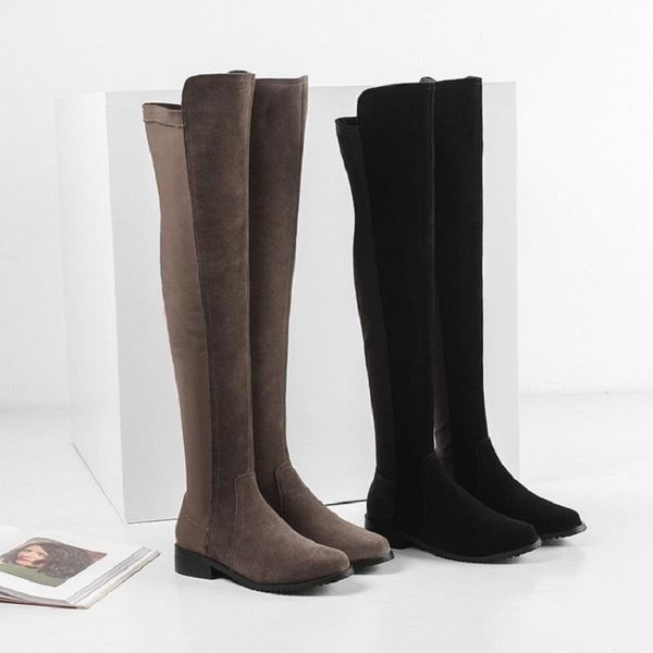 boots mezereon modern thigh high round toe cow suede and stretch fabric cool riding equestrian brand design women shoes, Black
boots mezereon modern thigh high round toe cow suede and stretch fabric cool riding equestrian brand design women shoes, Black