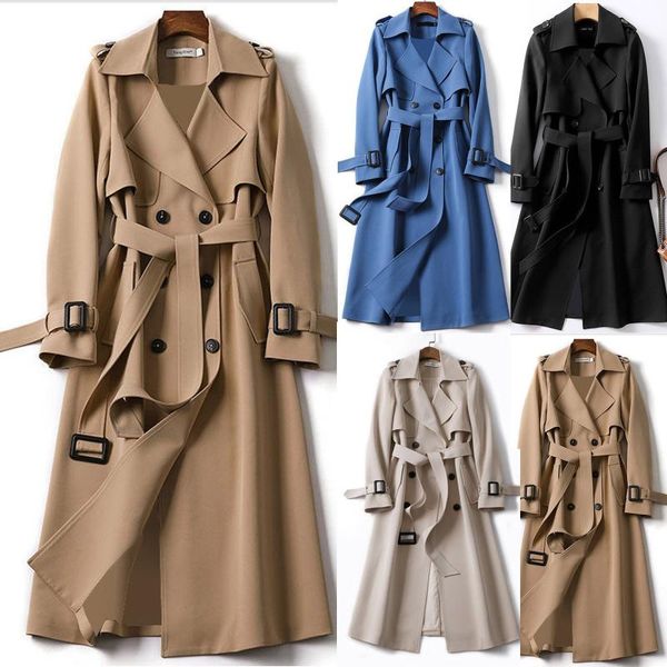 women's trench coats 2021 autumn elegant long women lace up waist casual solid v neck overcoat plus size sleeve windbreaker female, Tan;black
women's trench coats 2021 autumn elegant long women lace up waist casual solid v neck overcoat plus size sleeve windbreaker female, Tan;black