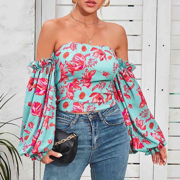 women's t-shirt femotwin women off shoulder blouse ladies long sleeve floral print ruffled puff shirt tee casual 4edi, White
women's t-shirt femotwin women off shoulder blouse ladies long sleeve floral print ruffled puff shirt tee casual 4edi, White