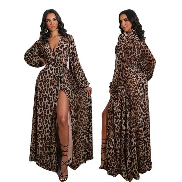 women elegant long dress leopard print v-neck dresses casual ruffle a-line party lady clothes, Black;gray
women elegant long dress leopard print v-neck dresses casual ruffle a-line party lady clothes, Black;gray