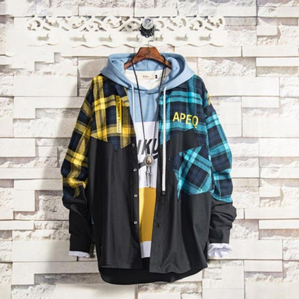 men's casual shirts patchwork plaid shirt men long sleeve korean oversized vintage mens streetwear hip hop blouse blusas masculinas 600, White;black
men's casual shirts patchwork plaid shirt men long sleeve korean oversized vintage mens streetwear hip hop blouse blusas masculinas 600, White;black