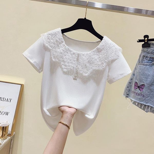 women's t-shirt summer short sleeve fashion splicing lace doll collar t-shirts sweet t shirt womens kawaii women clothes, White
women's t-shirt summer short sleeve fashion splicing lace doll collar t-shirts sweet t shirt womens kawaii women clothes, White