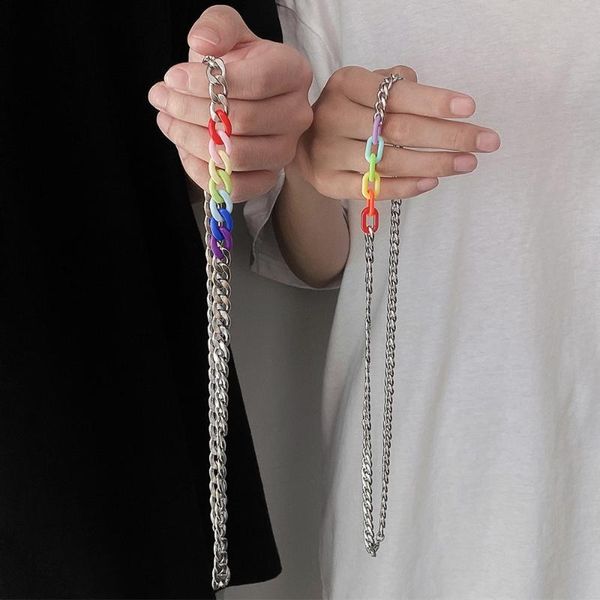 chokers cosysail simple rainbow color acrylic chain necklaces for female men chunky stainless steel long necklace hip hop jewelry gift, Golden;silver
chokers cosysail simple rainbow color acrylic chain necklaces for female men chunky stainless steel long necklace hip hop jewelry gift, Golden;silver