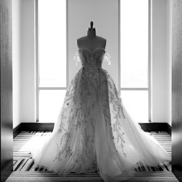 2021 luxurious lace vintage mermaid wedding dresses beaded crystals sweetheart detachable train tulle bridal gowns zj305, White
2021 luxurious lace vintage mermaid wedding dresses beaded crystals sweetheart detachable train tulle bridal gowns zj305, White
