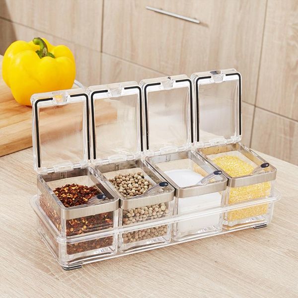 acrylic kitchen seasoning box transparent plastic 4 grids salt pepper spices storage jar set with spoon bottles & jars
acrylic kitchen seasoning box transparent plastic 4 grids salt pepper spices storage jar set with spoon bottles & jars