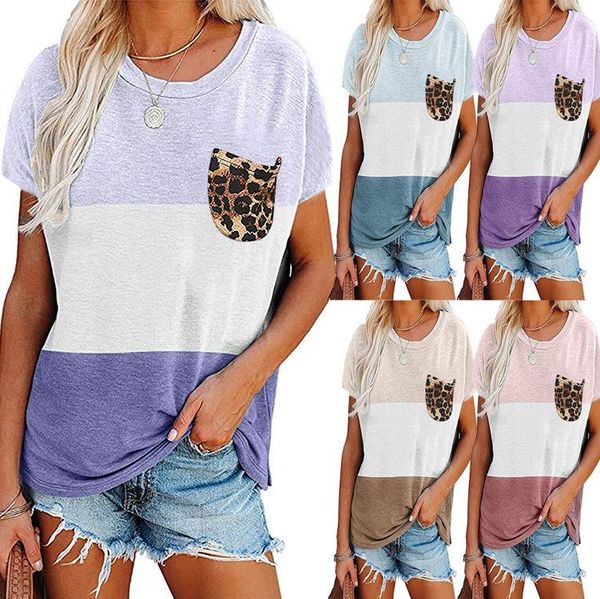 women's t-shirt 2021 summer loose casual color matching leopard print pocket short-sleeved top, White
women's t-shirt 2021 summer loose casual color matching leopard print pocket short-sleeved top, White
