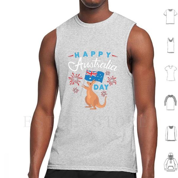 men' tank happy australia day vest sleeveless australian aussie kangaroo flag joey celebrate, White;black