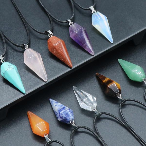 chains 45cm natural conical shape agates amethysts sodalite rose quartzs leather rope pendant for women jewelry necklace size 31x14mm, Silver
chains 45cm natural conical shape agates amethysts sodalite rose quartzs leather rope pendant for women jewelry necklace size 31x14mm, Silver