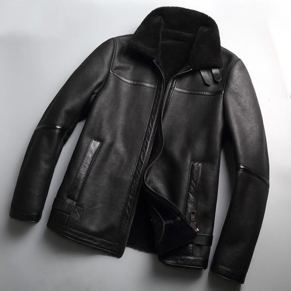 men's leather & faux winter mens real fur lining natural shearling jacket bikers windproof coat l-5xl genuine slim fit short overcoat, Black
men's leather & faux winter mens real fur lining natural shearling jacket bikers windproof coat l-5xl genuine slim fit short overcoat, Black