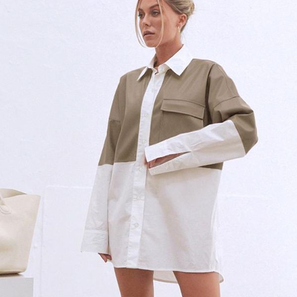 autumn fashion pu leather patchwork women loose blouse long sleeve turn-down collar mid shirts casual streerwear women's t-shirt, White
autumn fashion pu leather patchwork women loose blouse long sleeve turn-down collar mid shirts casual streerwear women's t-shirt, White