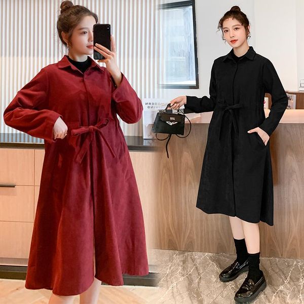 maternity dresses 1338# 2021 autumn korean fashion corduroy dress ties waist a line slim loose long blouses clothes for pregnant women, White
maternity dresses 1338# 2021 autumn korean fashion corduroy dress ties waist a line slim loose long blouses clothes for pregnant women, White