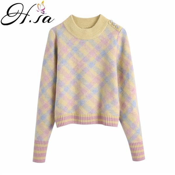 h.sa women spring and pullovers cute plaid jumpers pink yellow kawaii girls chic sweater knitted 210417, White;black
h.sa women spring and pullovers cute plaid jumpers pink yellow kawaii girls chic sweater knitted 210417, White;black
