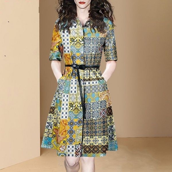 arrive summer fashion shirt dress women short sleeve stand collar retro print knee-length casual ol dresses vesti 210514, Black;gray
arrive summer fashion shirt dress women short sleeve stand collar retro print knee-length casual ol dresses vesti 210514, Black;gray