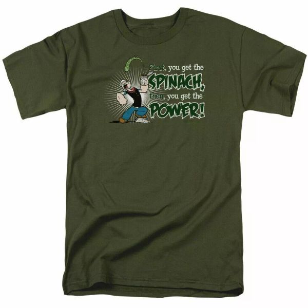 popeye spinach power t shirt mens licensed idw comic tee military green, White;black 
popeye spinach power t shirt mens licensed idw comic tee military green, White;black