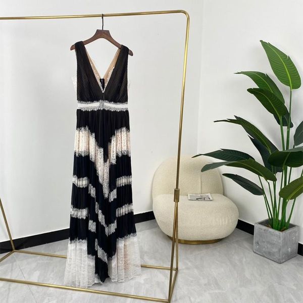casual dresses women fashion elegant lace strip patchwork v-neck sleeveless ankle length haute couture party gowns 2021 summer, Black;gray
casual dresses women fashion elegant lace strip patchwork v-neck sleeveless ankle length haute couture party gowns 2021 summer, Black;gray