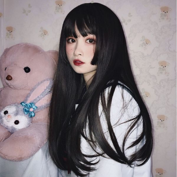 european and american wig female popular long straight hair ji style lolita soft sister cosplay princess cut temperament trim face full head, Black
european and american wig female popular long straight hair ji style lolita soft sister cosplay princess cut temperament trim face full head, Black