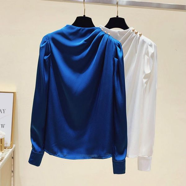 women's blouses & shirts stand collar button pleated chiffon shirt for women 2021 spring fashion office lady's solid color blusas, White
women's blouses & shirts stand collar button pleated chiffon shirt for women 2021 spring fashion office lady's solid color blusas, White