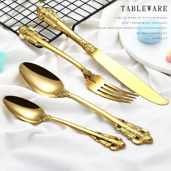 dinnerware sets 4pcs set, golden stainless steel flatware, steak knife fork set with spoon, noble embossed cutlery knife, decoration dinner
dinnerware sets 4pcs set, golden stainless steel flatware, steak knife fork set with spoon, noble embossed cutlery knife, decoration dinner