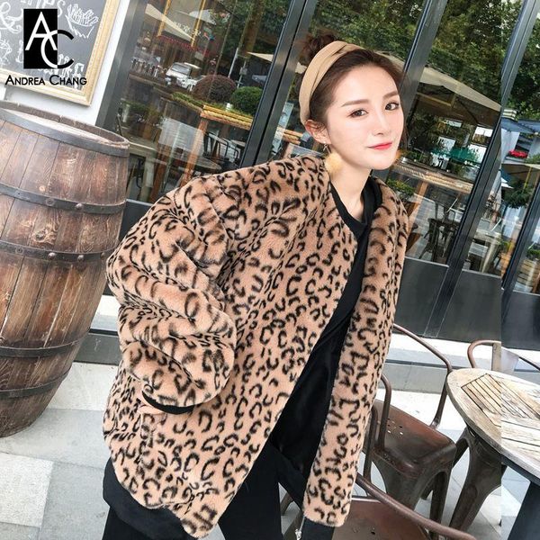 women's fur & faux s-3xl autumn winter woman coat leopard pattern brown jacket with pockets synthetic fashion loose sweet warm, Black
women's fur & faux s-3xl autumn winter woman coat leopard pattern brown jacket with pockets synthetic fashion loose sweet warm, Black