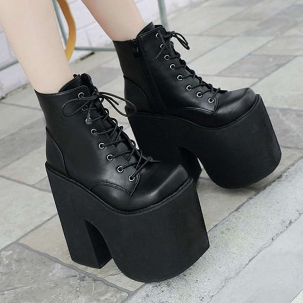 style stage dj fashion hentian high thick heel short boots men's and women's large sho 35-43, Black
style stage dj fashion hentian high thick heel short boots men's and women's large sho 35-43, Black