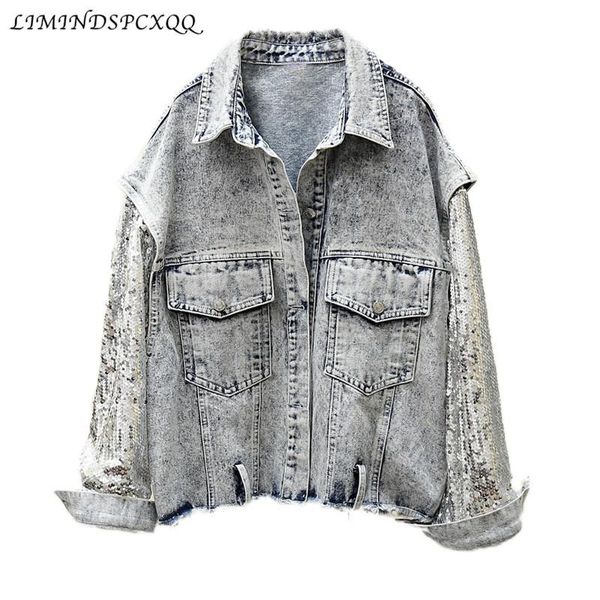 women's jackets women bomber denim jacket feminine autumn vintage spliced sequin sleeve jean coat outerwear female jeans veste femme ro, Black;brown 
women's jackets women bomber denim jacket feminine autumn vintage spliced sequin sleeve jean coat outerwear female jeans veste femme ro, Black;brown