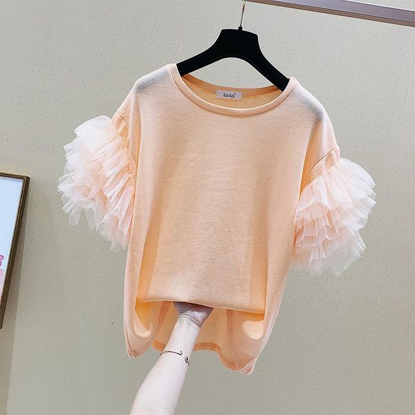 women's t-shirt 2021 sweet mesh patchwork loose solid fashion short-sleeved o neck woman tshirts, White
women's t-shirt 2021 sweet mesh patchwork loose solid fashion short-sleeved o neck woman tshirts, White