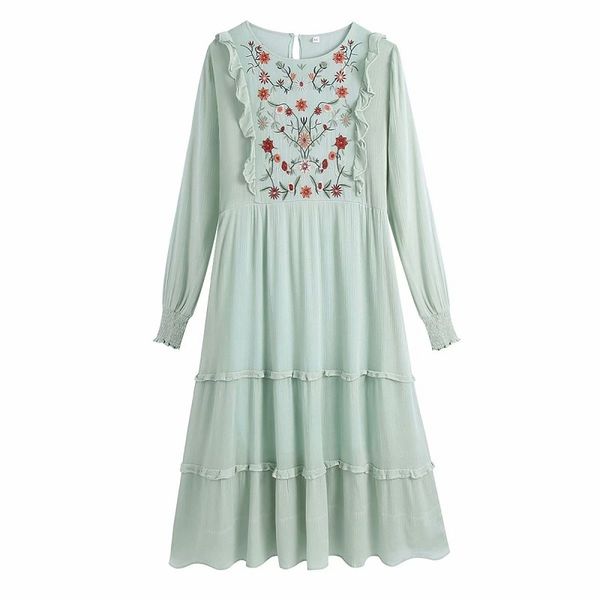 women dress white green floral embroidery ruffle dresses woman summer long sleeve vintage party midi ladies 210430, Black;gray
women dress white green floral embroidery ruffle dresses woman summer long sleeve vintage party midi ladies 210430, Black;gray
