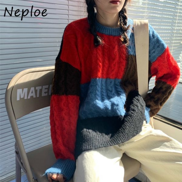 neploe hit color thicked warm knitted vintage pullovers o-neck chic twist patchwork sweaters loose women coat 1j045 210510, White;black
neploe hit color thicked warm knitted vintage pullovers o-neck chic twist patchwork sweaters loose women coat 1j045 210510, White;black