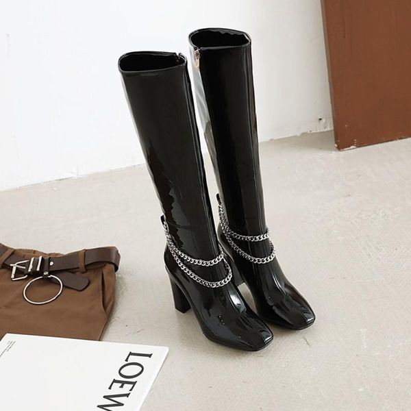 boots ochanmeb patent pu leather knee high for women winter black wine red punk chain tall heeled shoes botines 48 49
boots ochanmeb patent pu leather knee high for women winter black wine red punk chain tall heeled shoes botines 48 49