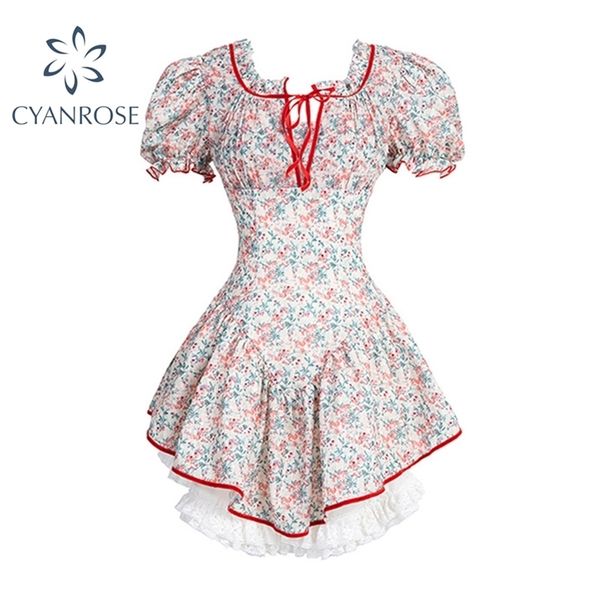 high waist short sleeve splicing women dresses summer court style vintage elegant square collar flower printed lady dress 210515, Black;gray
high waist short sleeve splicing women dresses summer court style vintage elegant square collar flower printed lady dress 210515, Black;gray
