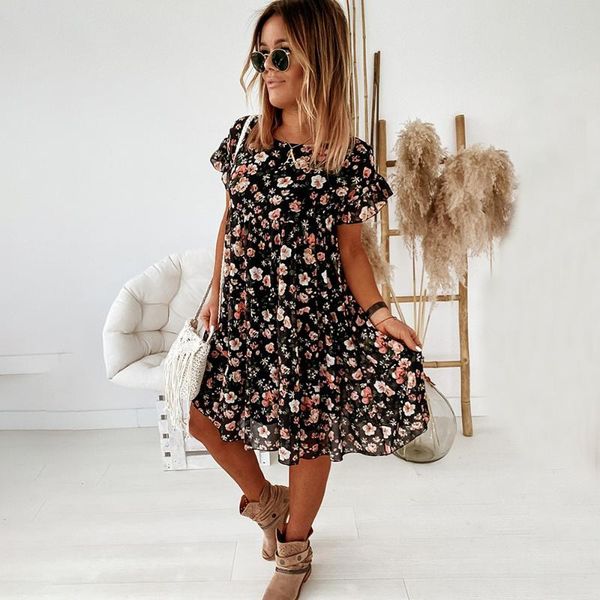 women's swimwear summer casual floral print dress 2021 boho short sleeve woman fashion female loose ruffles mini dresses for robe femm, White;black
women's swimwear summer casual floral print dress 2021 boho short sleeve woman fashion female loose ruffles mini dresses for robe femm, White;black