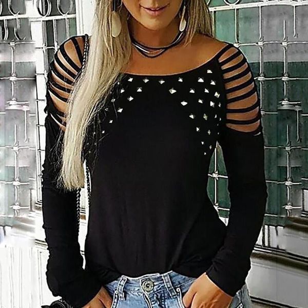 women's t-shirt fashion streetwear 2021 autumn women solid color neck hollow-out studded long sleeve vintaget shirts casual, White
women's t-shirt fashion streetwear 2021 autumn women solid color neck hollow-out studded long sleeve vintaget shirts casual, White