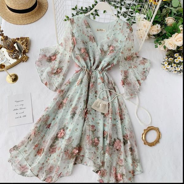 chiffon summer v neck women dresses flare sleeve floral sweet tulle elegant ladies irregularity robe, Black;gray
chiffon summer v neck women dresses flare sleeve floral sweet tulle elegant ladies irregularity robe, Black;gray