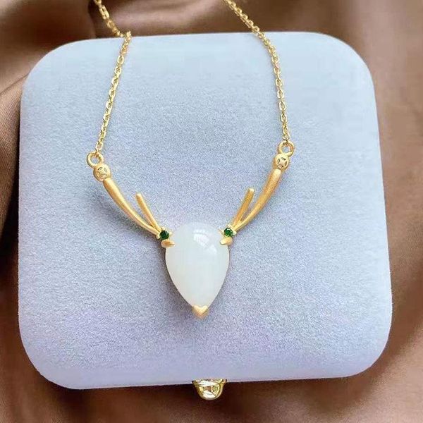 chains silver inlaid with natural an white jade pith elk model pendant necklace gilt light luxury women charm brand jewelry
chains silver inlaid with natural an white jade pith elk model pendant necklace gilt light luxury women charm brand jewelry