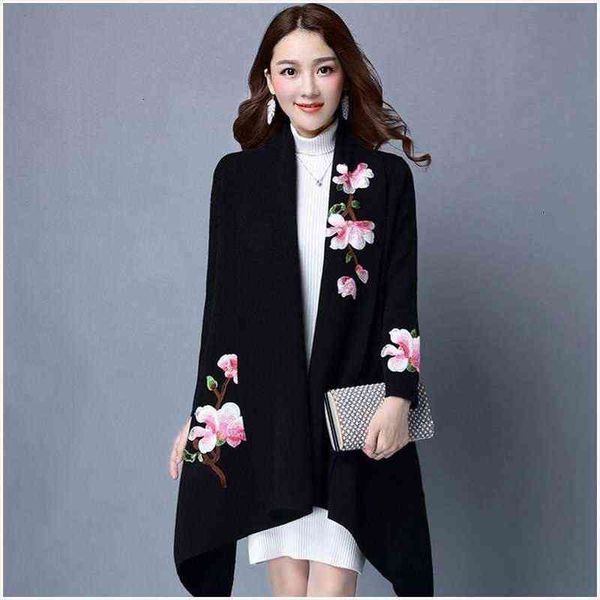 elegant cloak coat women womens sweaters floral embroidery kimono autumn winter long female overcoat sleeve trench outwear, White;black
elegant cloak coat women womens sweaters floral embroidery kimono autumn winter long female overcoat sleeve trench outwear, White;black