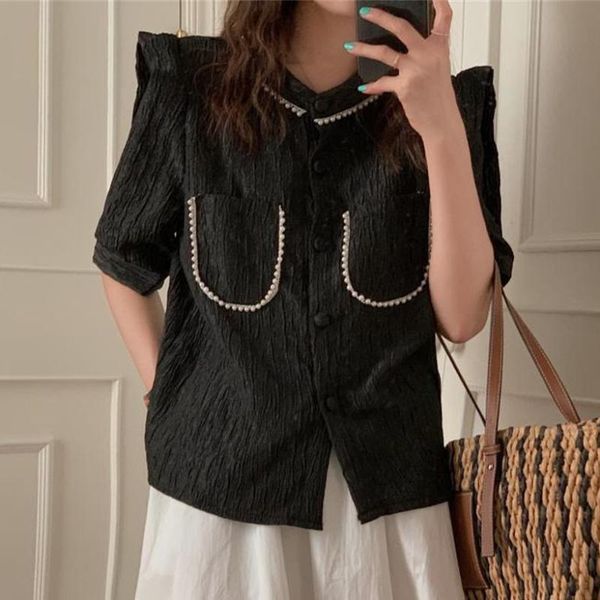 women's blouses & shirts alien kitty exquisite pearl pocket texture puff sleeve 2021 chic women fashion blouse all match femme gentle c, White
women's blouses & shirts alien kitty exquisite pearl pocket texture puff sleeve 2021 chic women fashion blouse all match femme gentle c, White