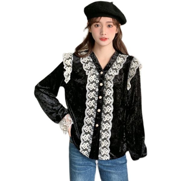large size l-4xl women blouse spring autumn solid lace v-neck slim wild court style fashion ladies french shirts 210515, White
large size l-4xl women blouse spring autumn solid lace v-neck slim wild court style fashion ladies french shirts 210515, White
