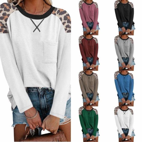 women's t-shirt fashion long-sleeved leopard print ladies casual stitching loose women clothing tees cotton, White
women's t-shirt fashion long-sleeved leopard print ladies casual stitching loose women clothing tees cotton, White