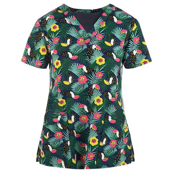 european and american women's printed v-neck short-sleeved pocket t-shirt ladies in stock polyester spandex, White
european and american women's printed v-neck short-sleeved pocket t-shirt ladies in stock polyester spandex, White