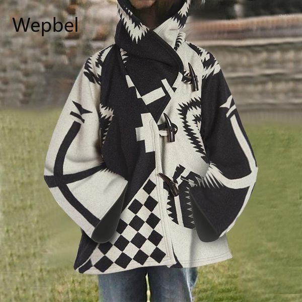 women's wool & blends wepbel long-sleeved hooded woolen jacket autumn and winter women cloak pocket printed overcoat outwear, Black
women's wool & blends wepbel long-sleeved hooded woolen jacket autumn and winter women cloak pocket printed overcoat outwear, Black
