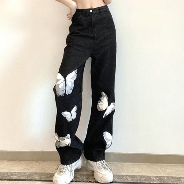 women's jeans loose butterfly embroidery straight women vintage high waist long black party stretch denim wide leg pants female, Blue
women's jeans loose butterfly embroidery straight women vintage high waist long black party stretch denim wide leg pants female, Blue