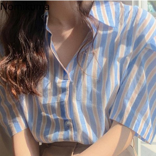 women's blouses & shirts nomikuma casual korean striped blouse women turn down collar short puff sleeve single breasted loose blusas, White
women's blouses & shirts nomikuma casual korean striped blouse women turn down collar short puff sleeve single breasted loose blusas, White